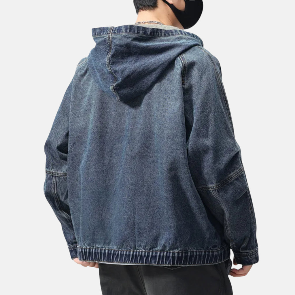 Veste en jean à capuche homme bleu oversize