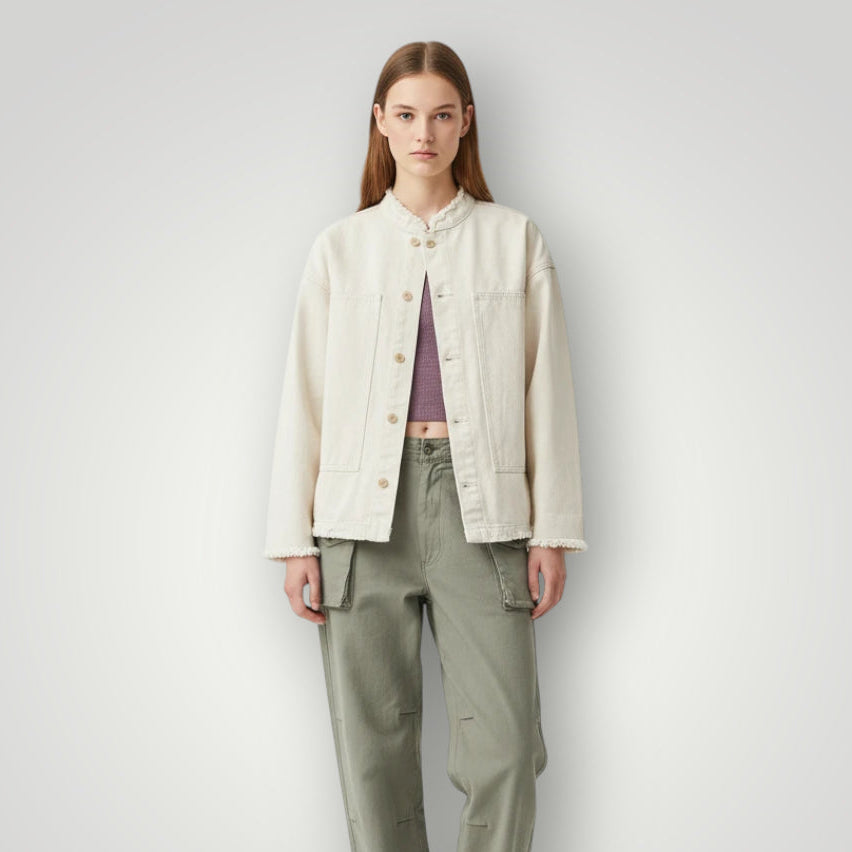 veste en jean blanc cassé femme