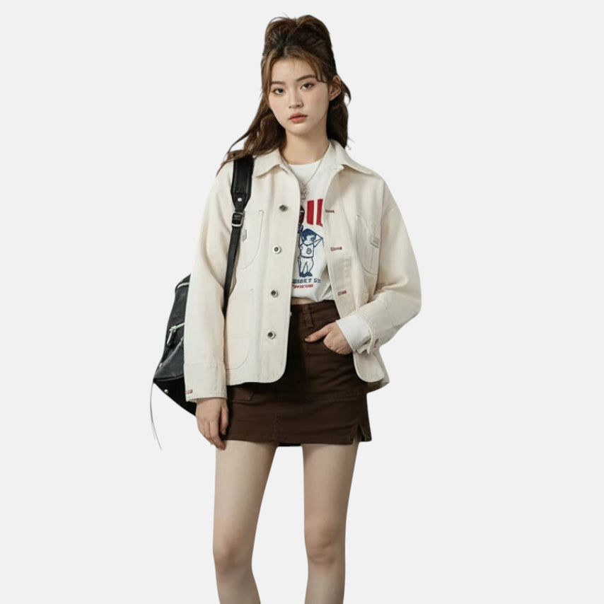 veste en jean blanche coupe droite femme