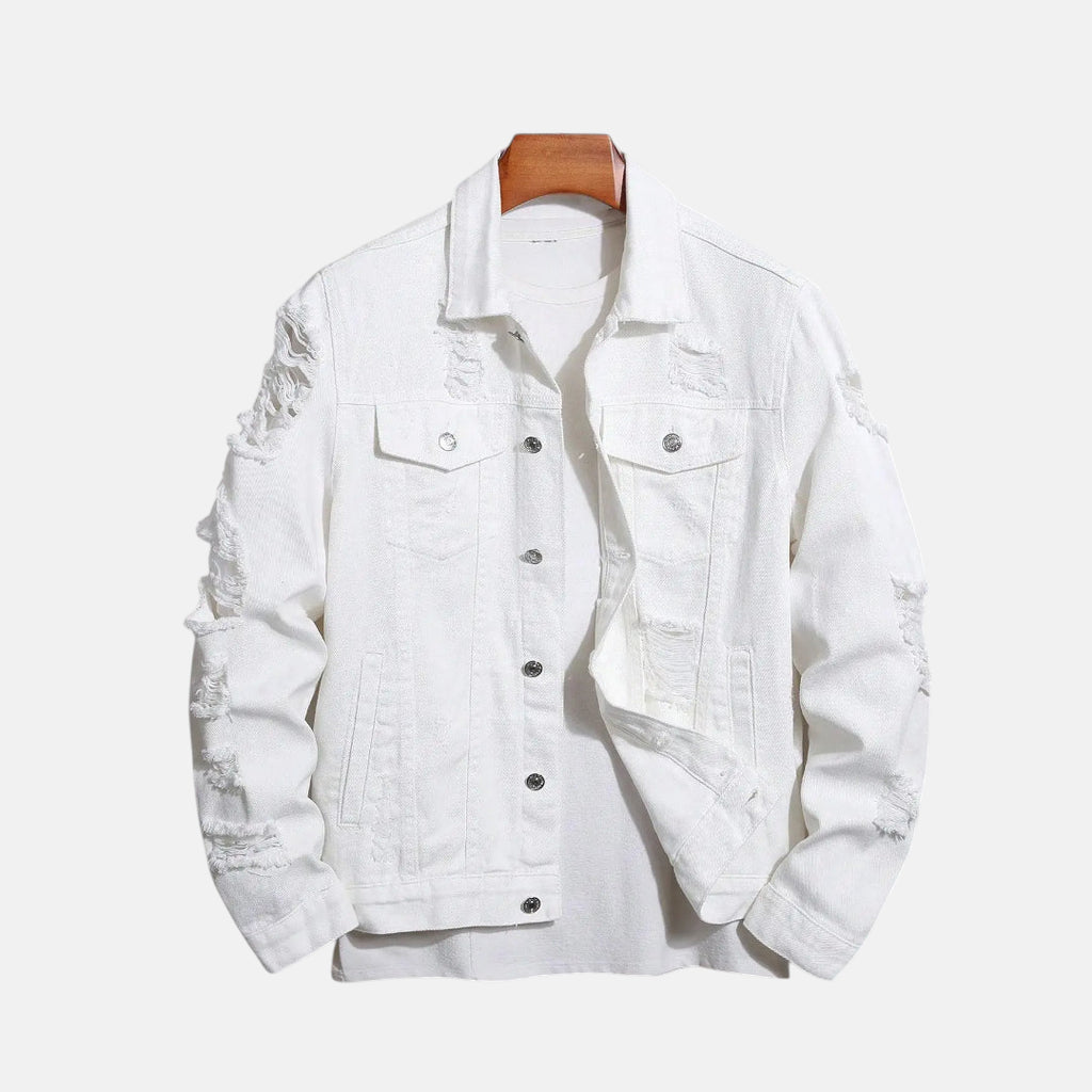 Veste en jean blanche déchirée homme