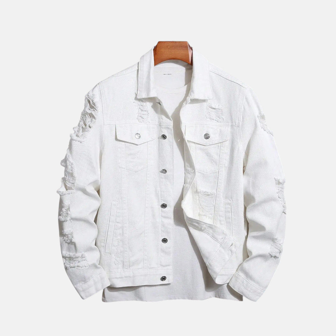Veste en jean blanche déchirée homme