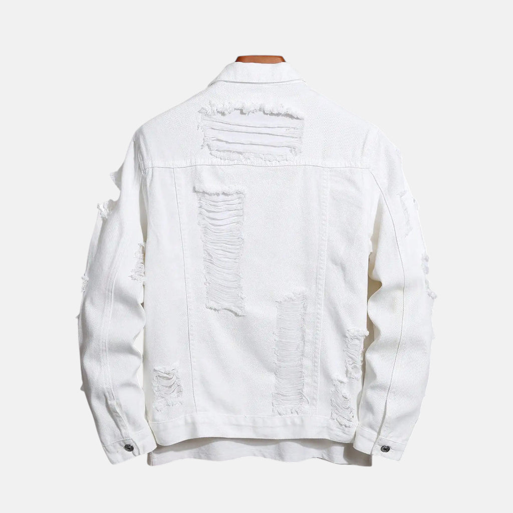 Veste en jean blanche déchirée homme
