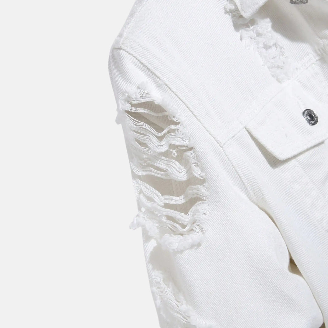 Veste en jean blanche déchirée homme