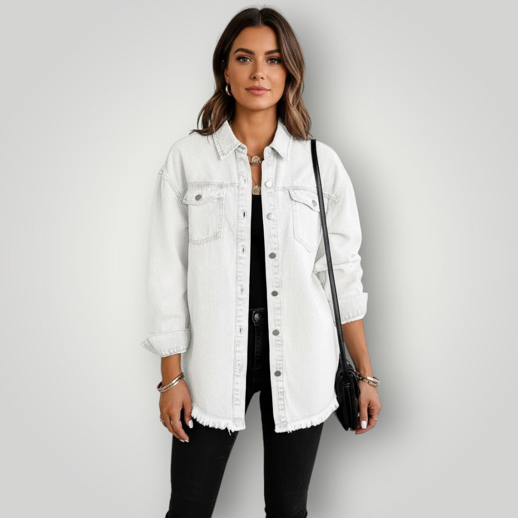 veste en jean blanche femme longue
