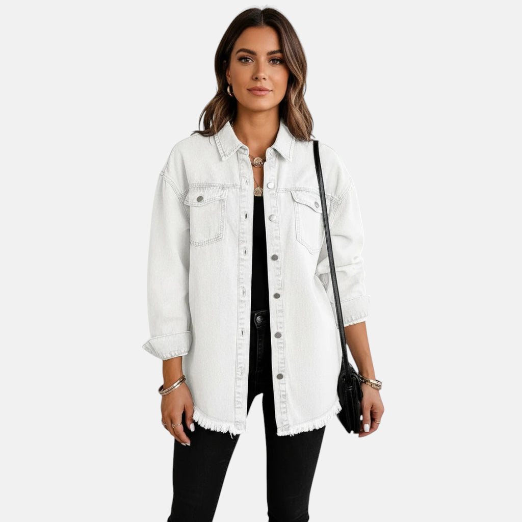 veste en jean blanche femme longue
