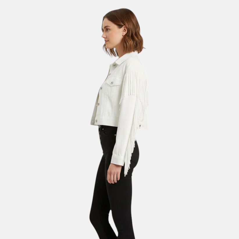 Veste en jean blanche femme western