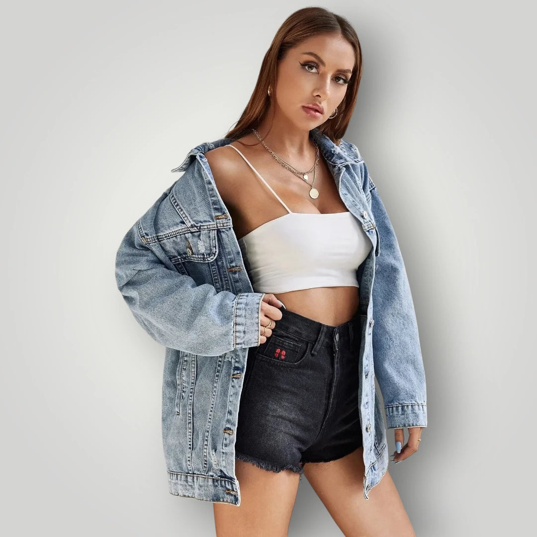 Veste en jean bleu oversize femme