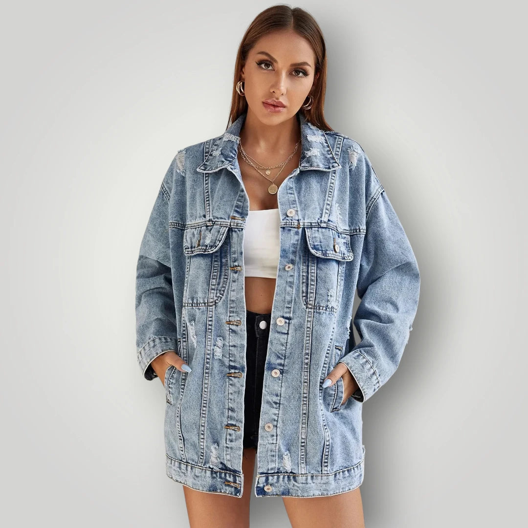 Veste en jean bleu oversize femme