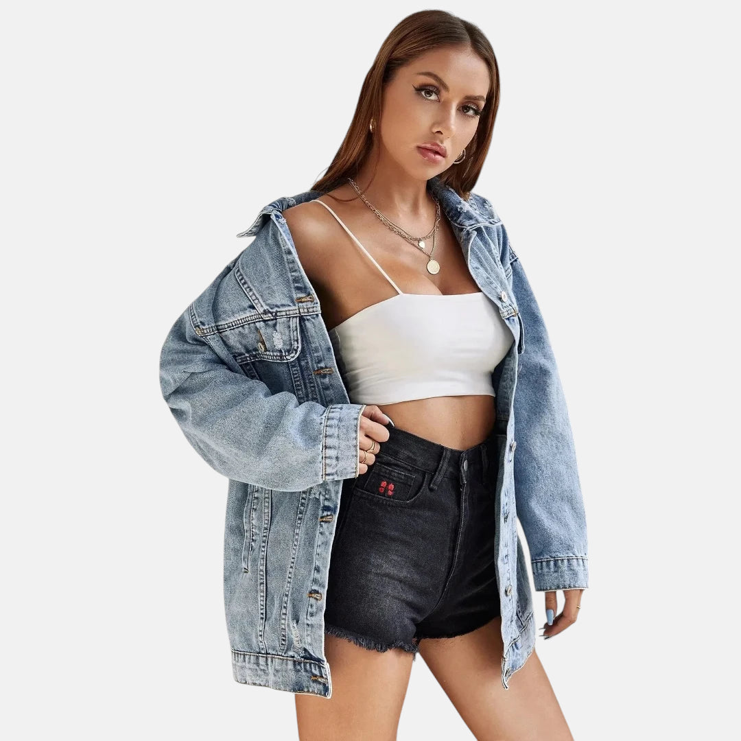 Veste en jean bleu oversize femme