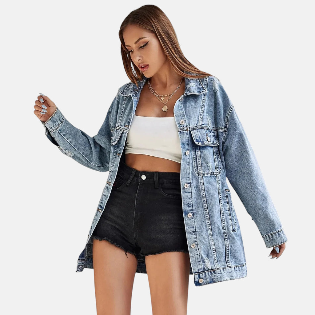 Veste en jean bleu oversize femme