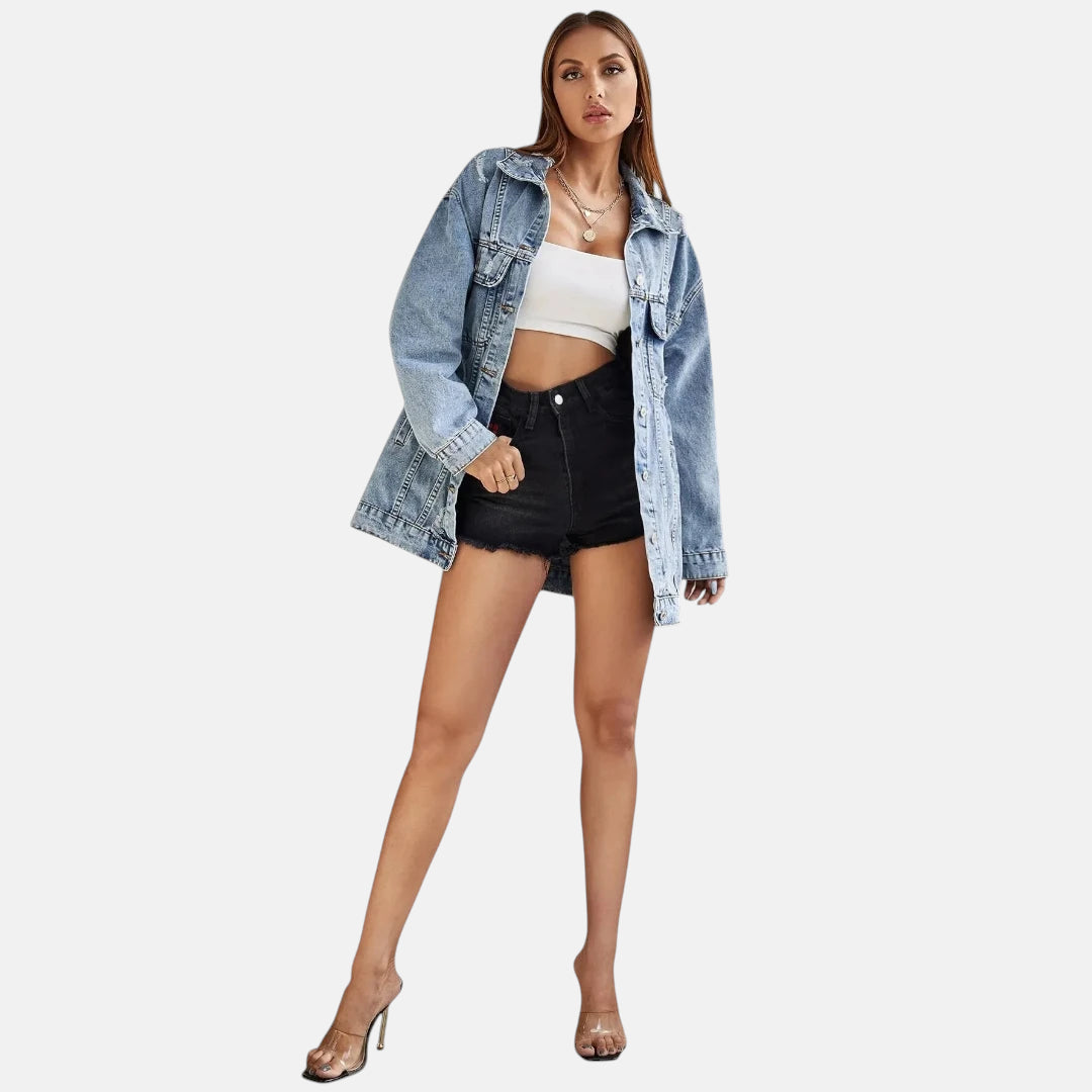 Veste en jean bleu oversize femme