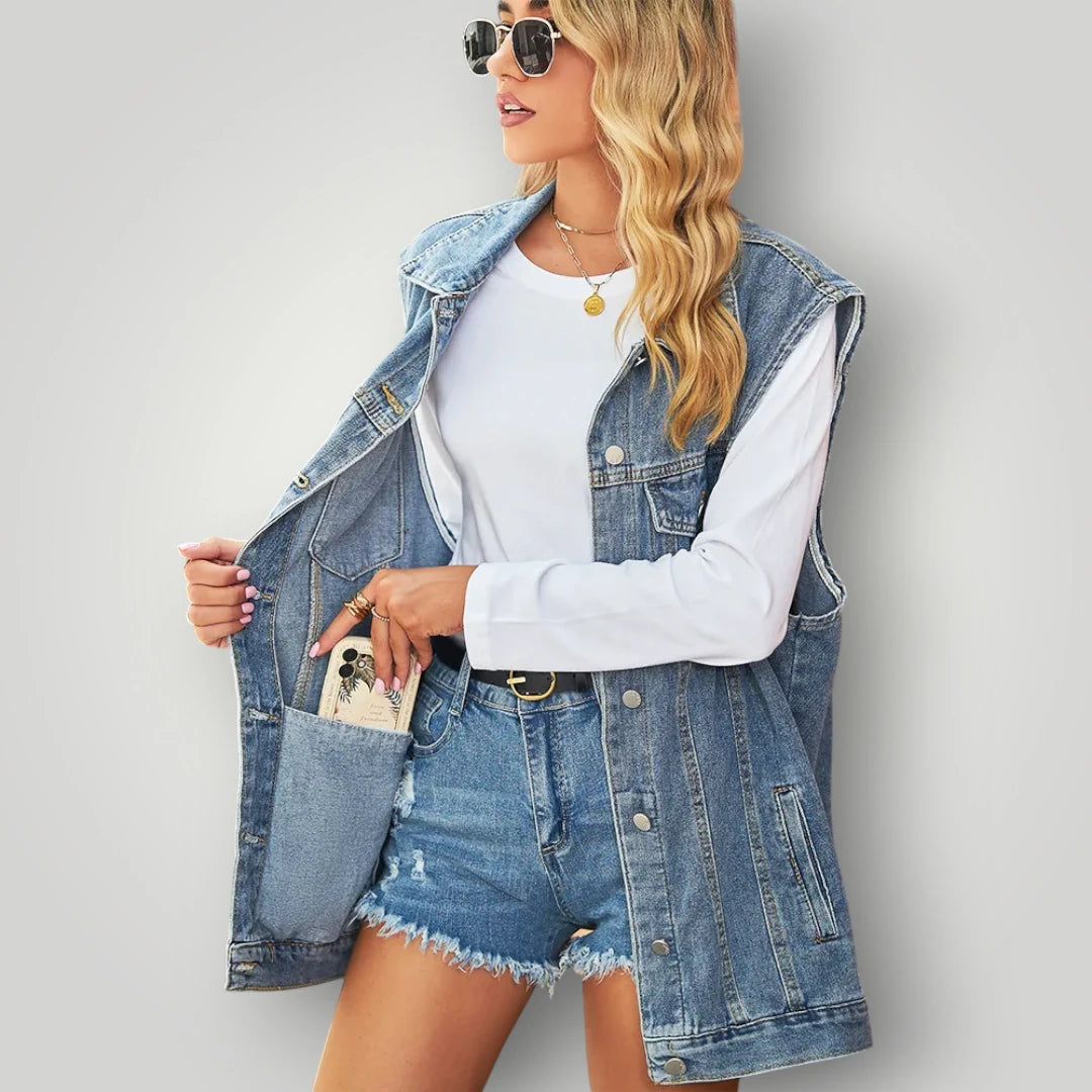 Veste en jean bleu sans manche