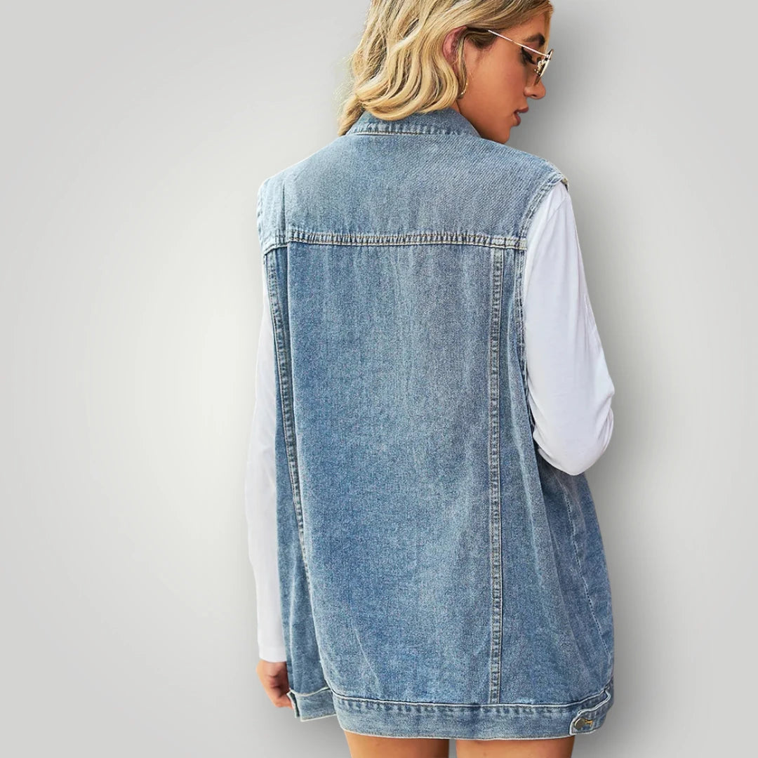 Veste en jean bleu sans manche