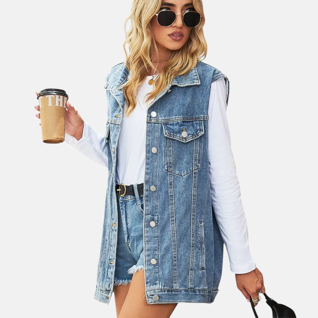 Veste en jean bleu sans manche