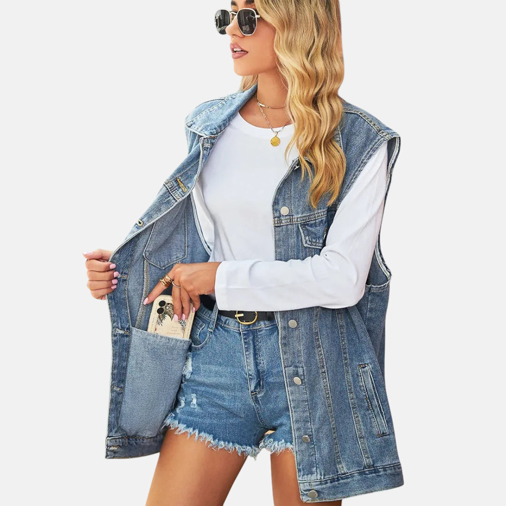 Veste en jean bleu sans manche