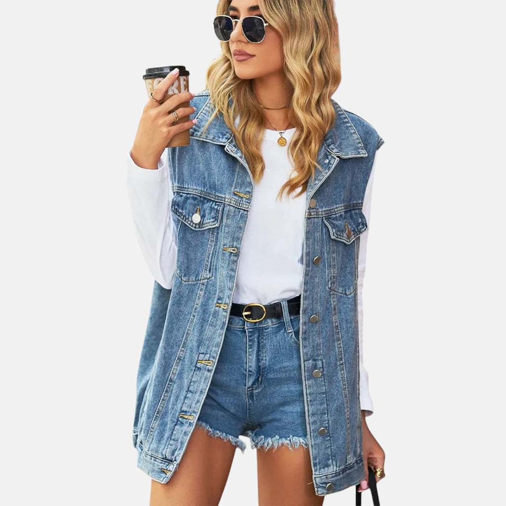 Veste en jean bleu sans manche