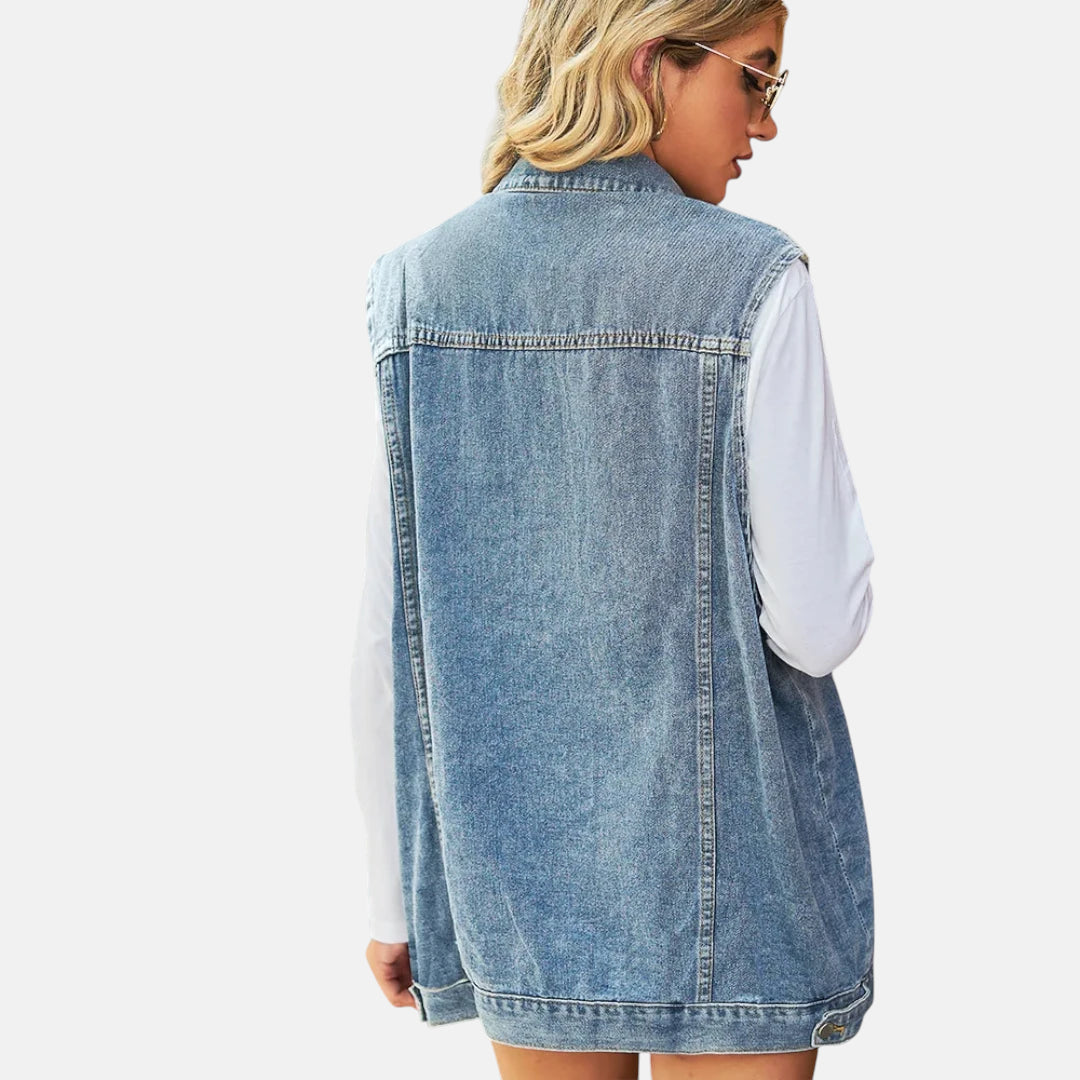 Veste en jean bleu sans manche