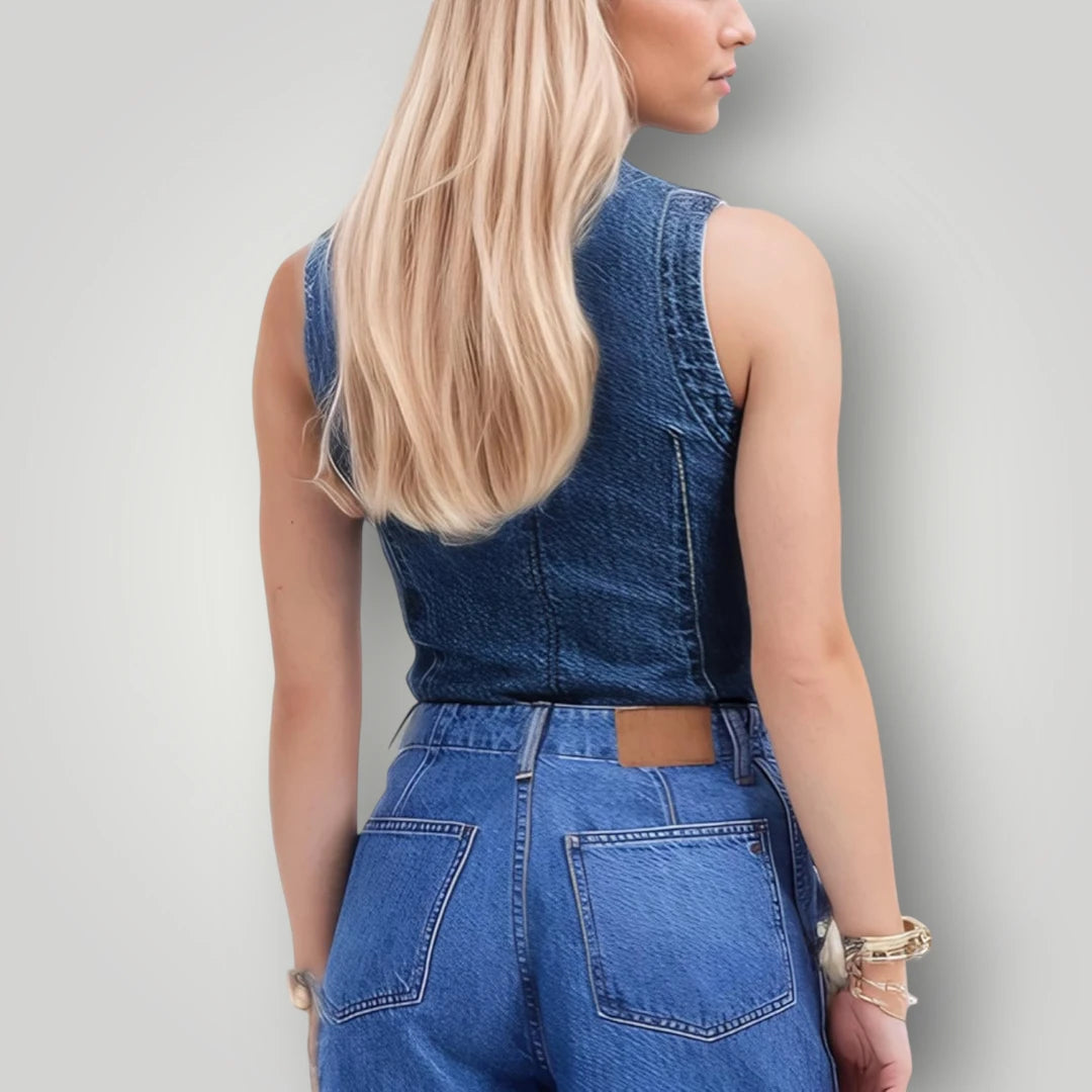 Veste en jean cintrée mi-longue