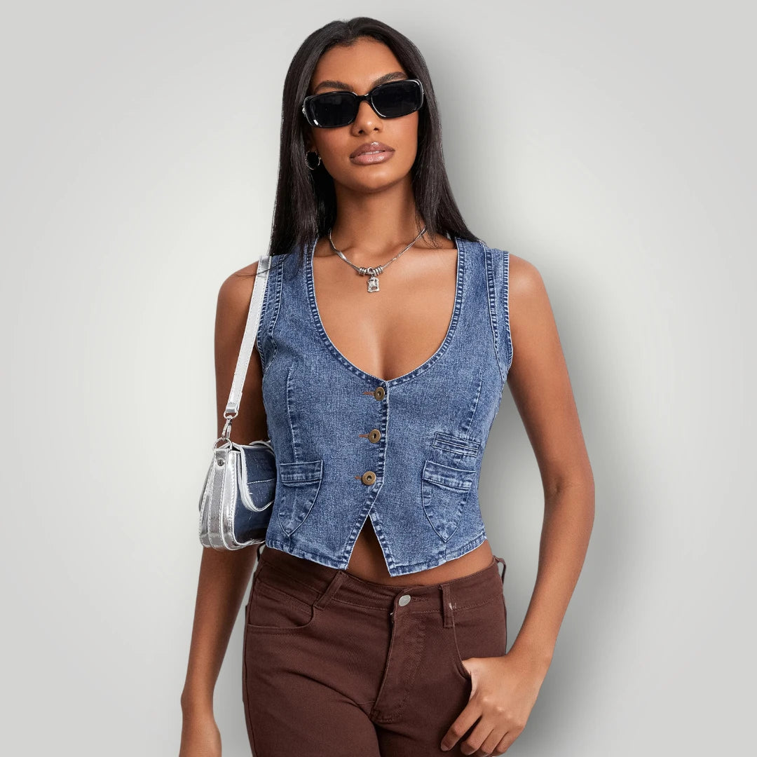 Veste en jean courte sans manche femme