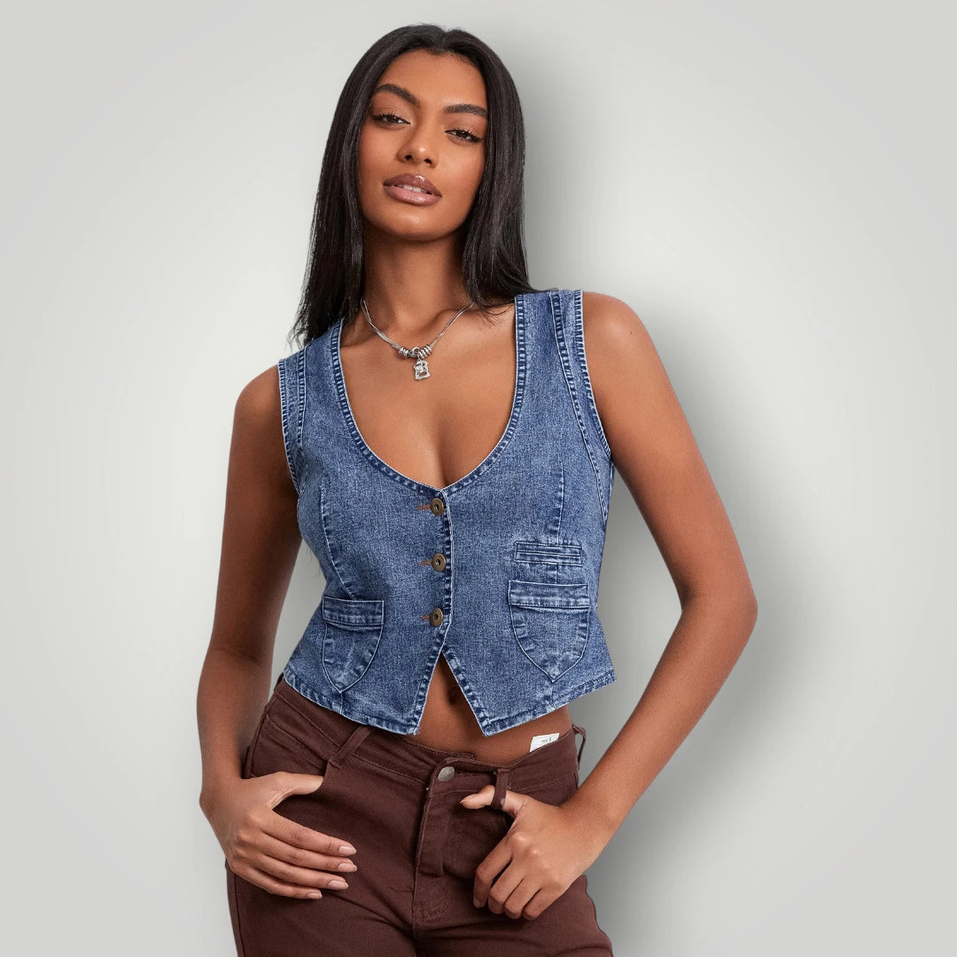 Veste en jean courte sans manche femme