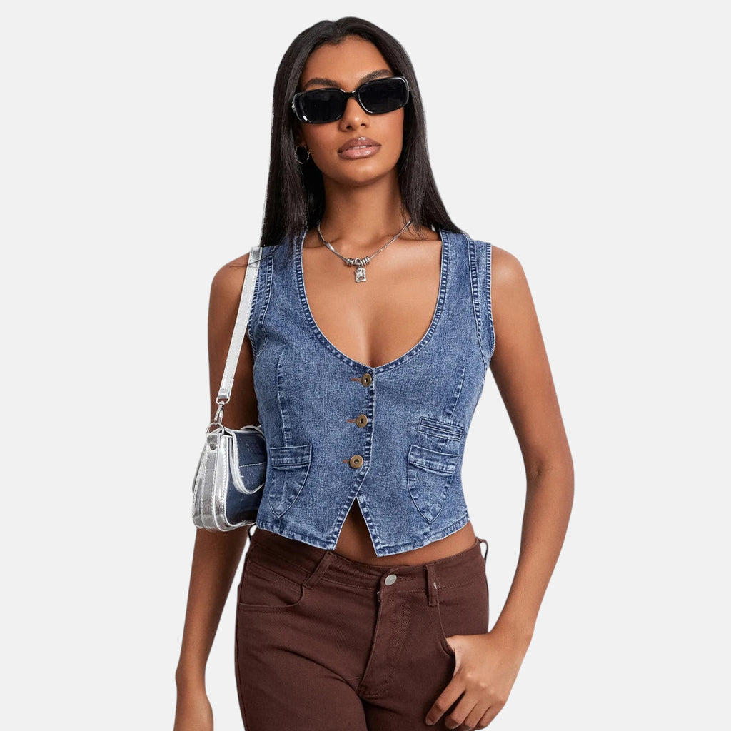 Veste en jean courte sans manche femme