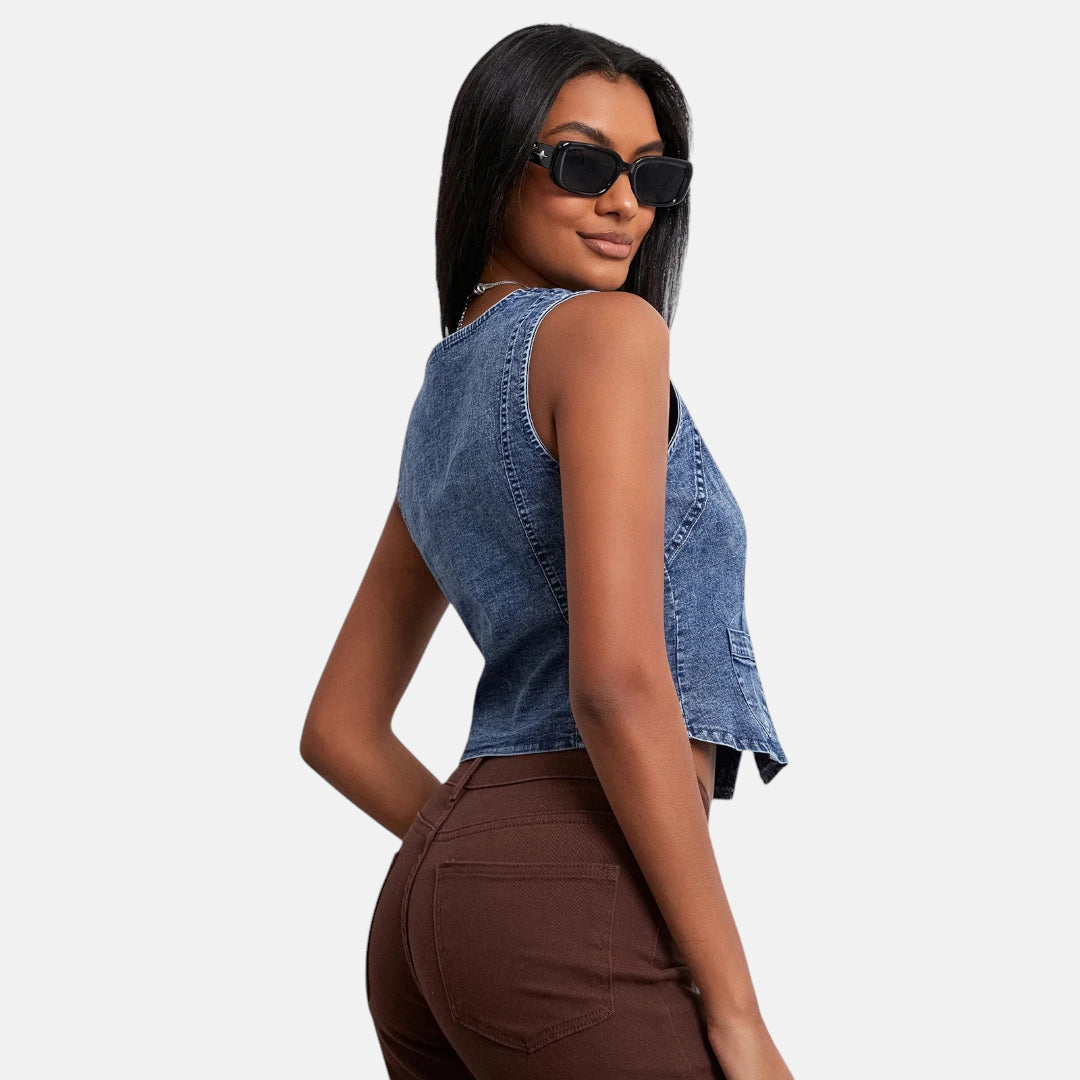 Veste en jean courte sans manche femme