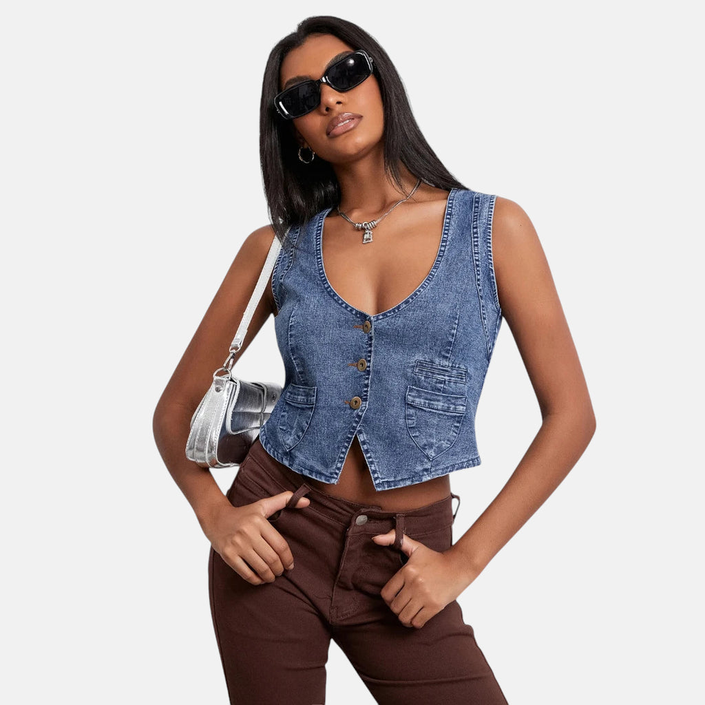 Veste en jean courte sans manche femme