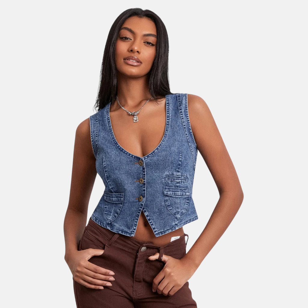 Veste en jean courte sans manche femme