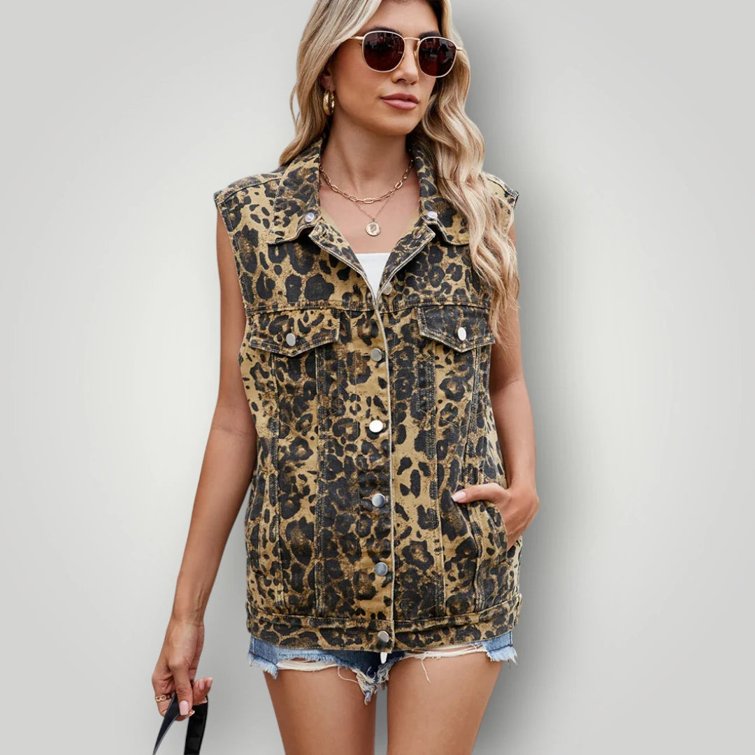 Veste en jean léopard