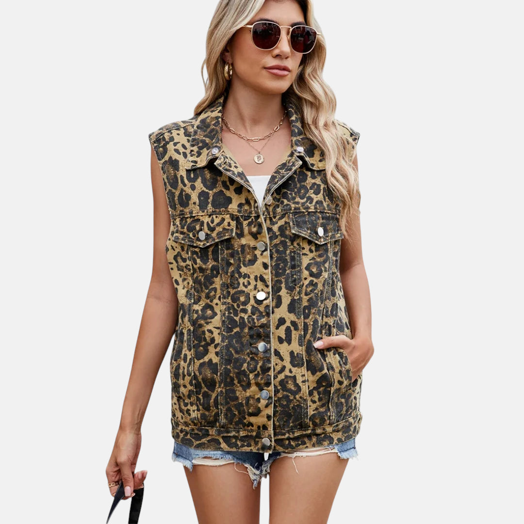 Veste en jean léopard