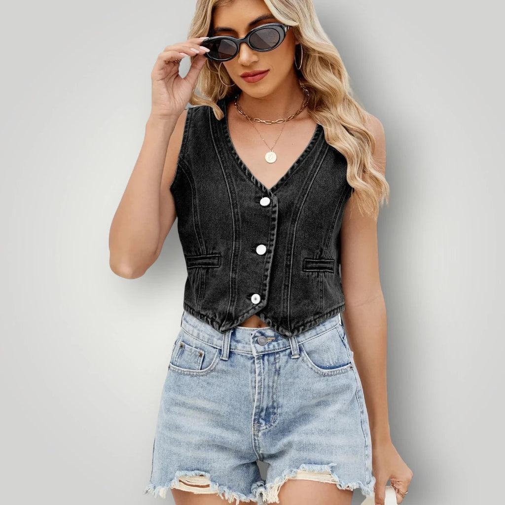 Veste en jean noir cintrée femme