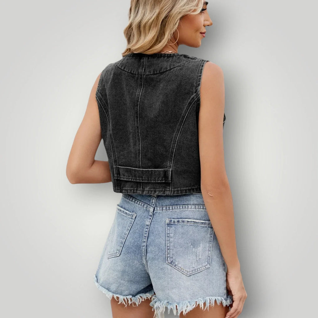 Veste en jean noir cintrée femme