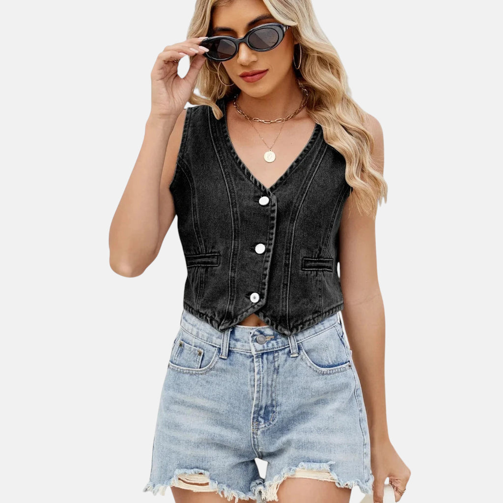 Veste en jean noir cintrée femme