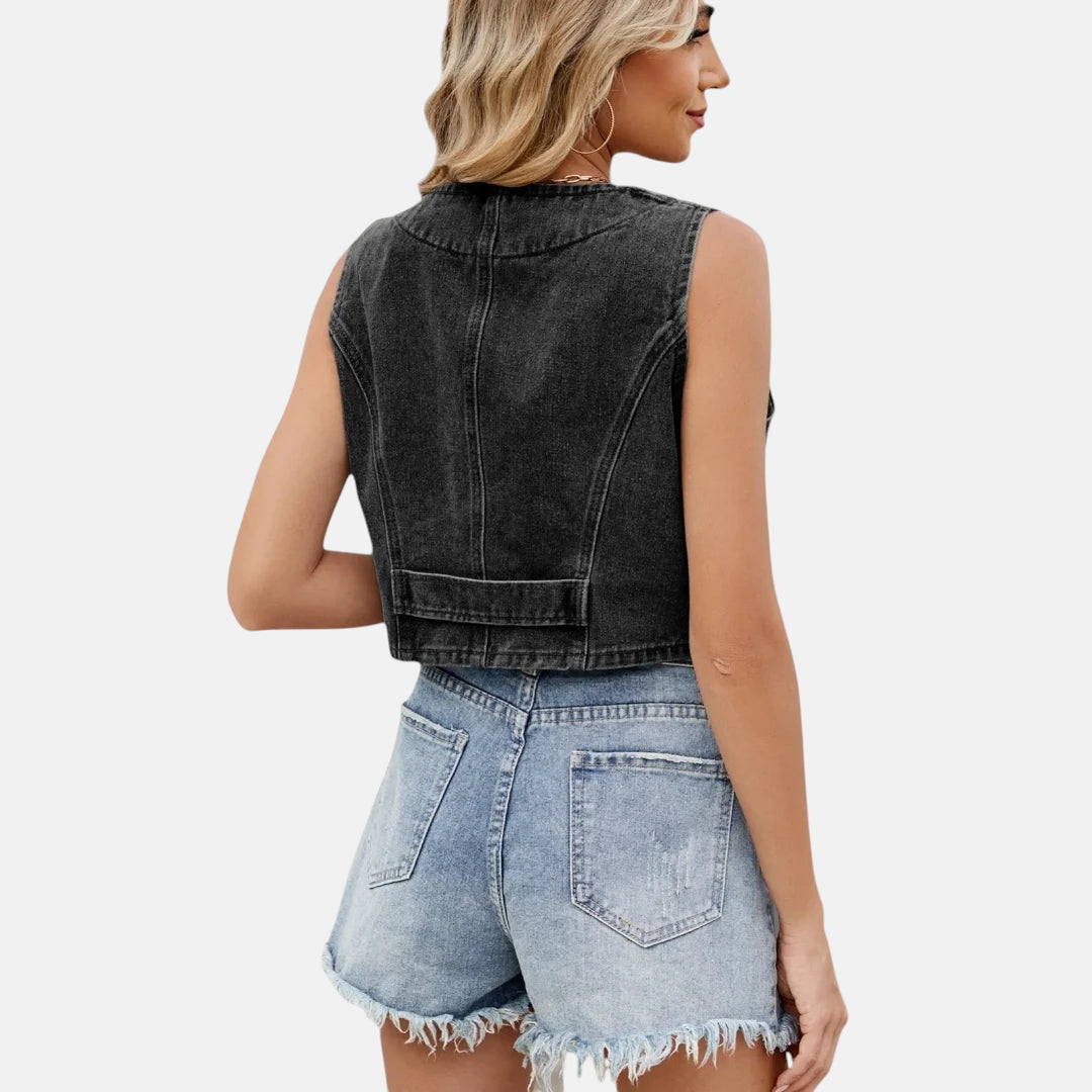 Veste en jean noir cintrée femme