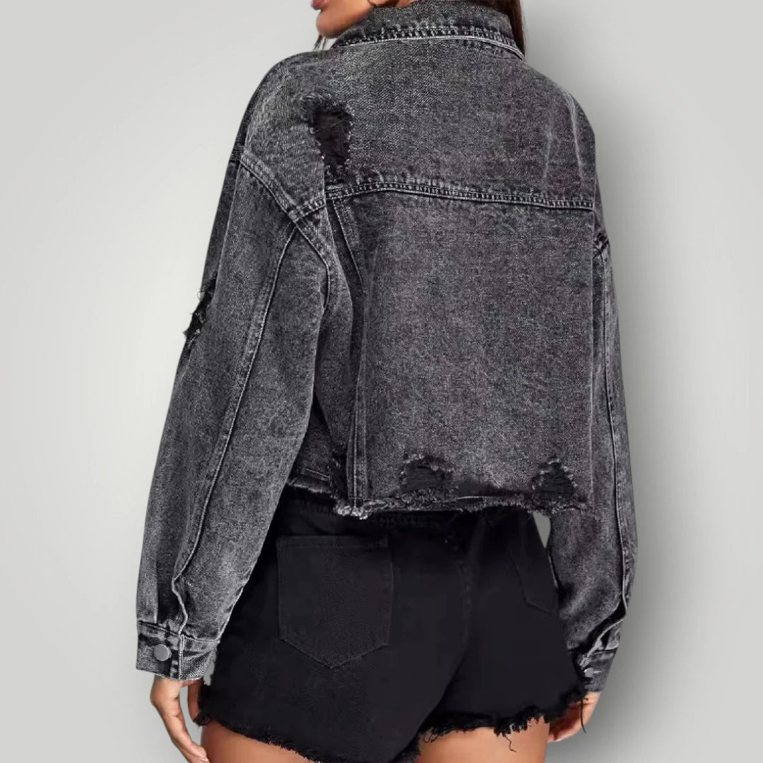 Veste en jean noir délavé