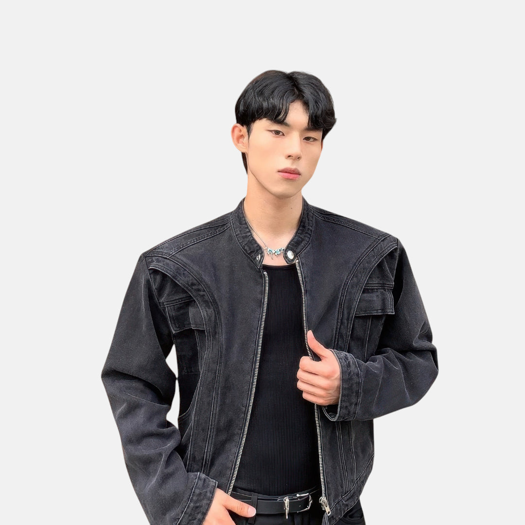 Veste en jean noir délavé homme