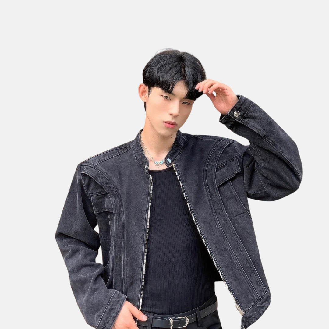 Veste en jean noir délavé homme