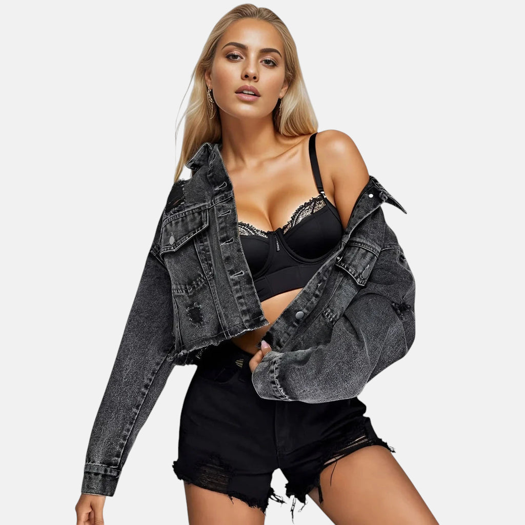 Veste en jean noir délavé