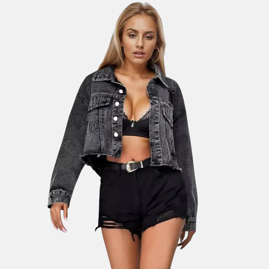 Veste en jean noir délavé