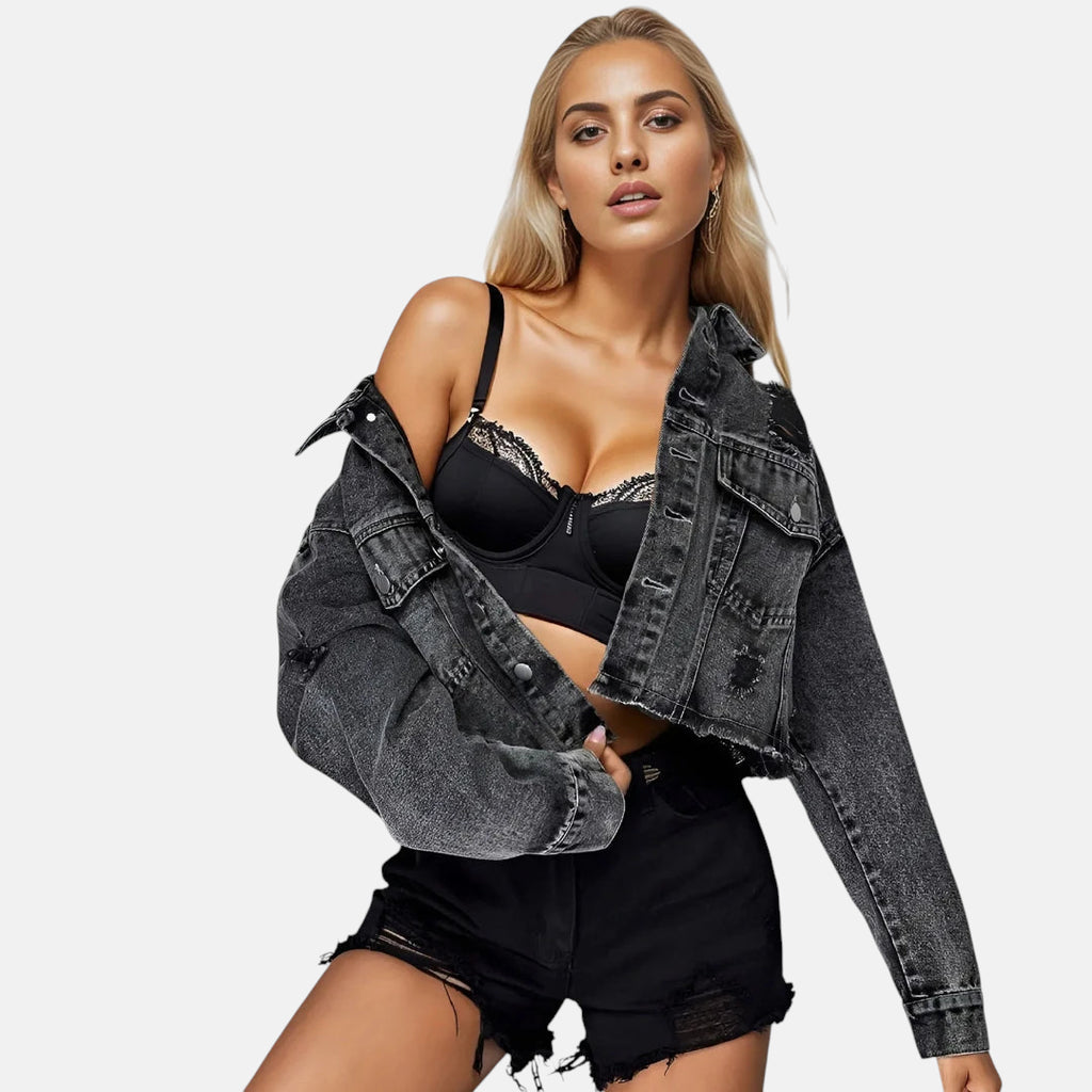 Veste en jean noir délavé