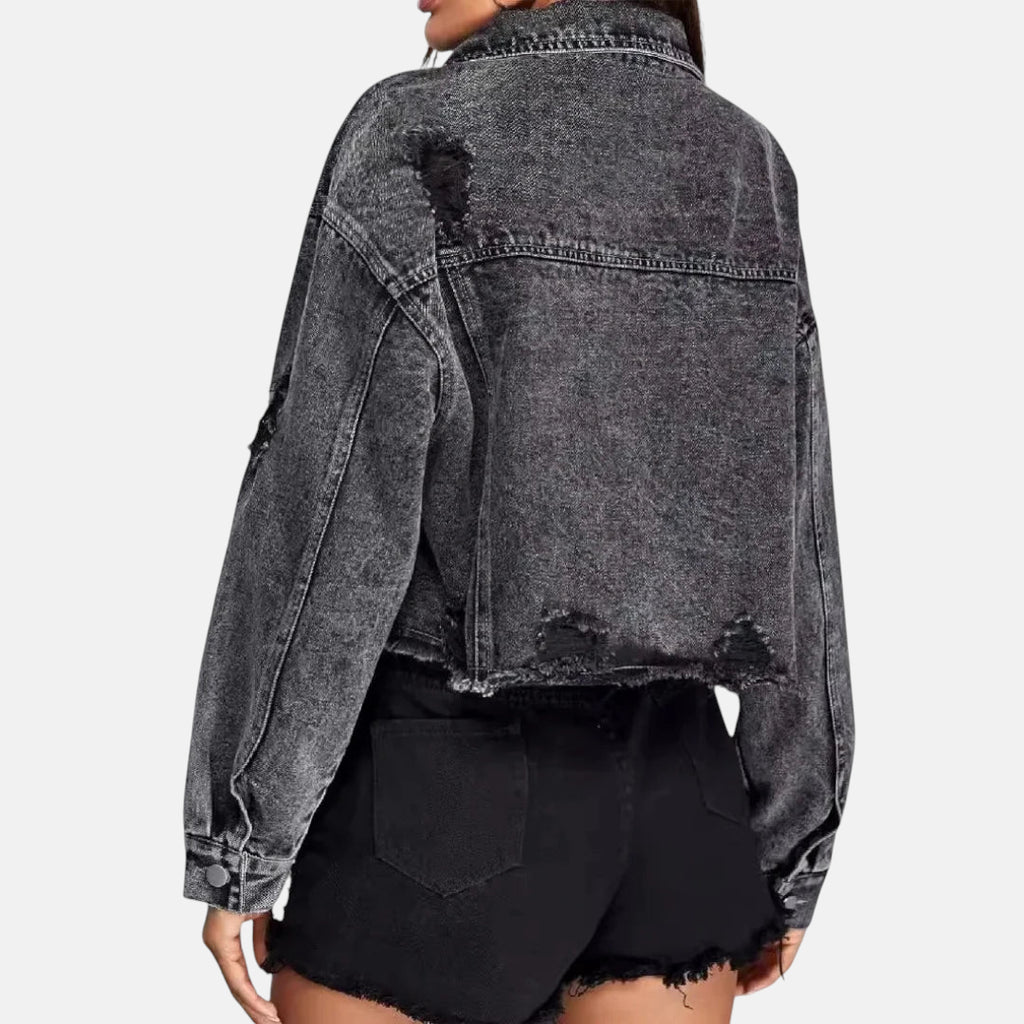 Veste en jean noir délavé