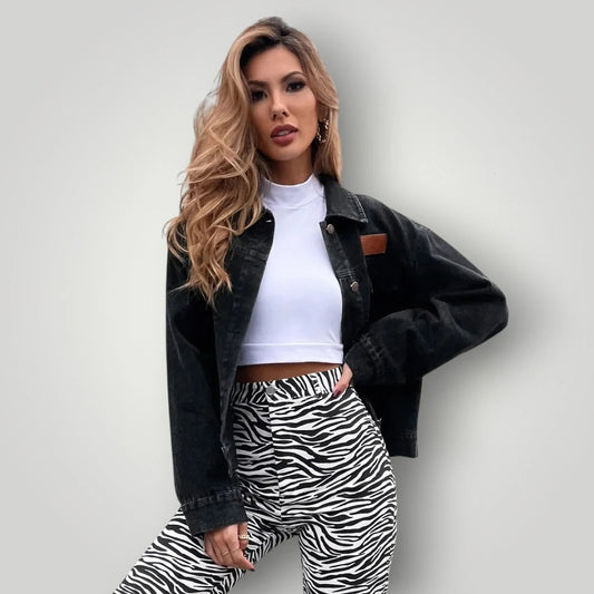 Veste en jean noir femme courte