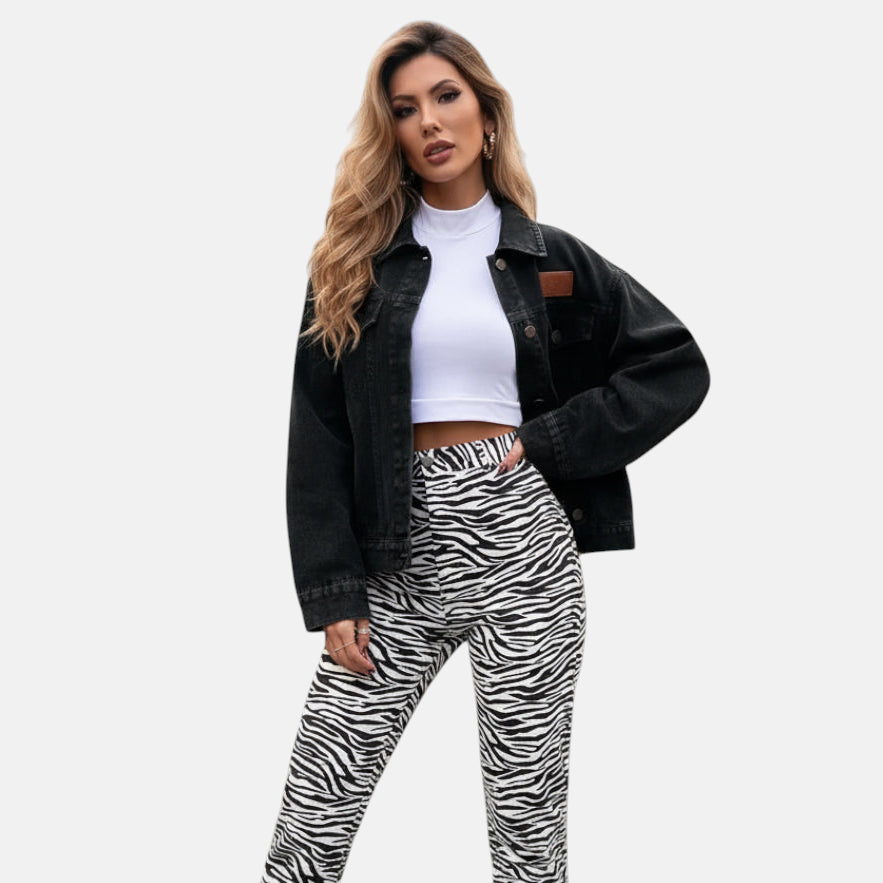 Veste en jean noir femme courte