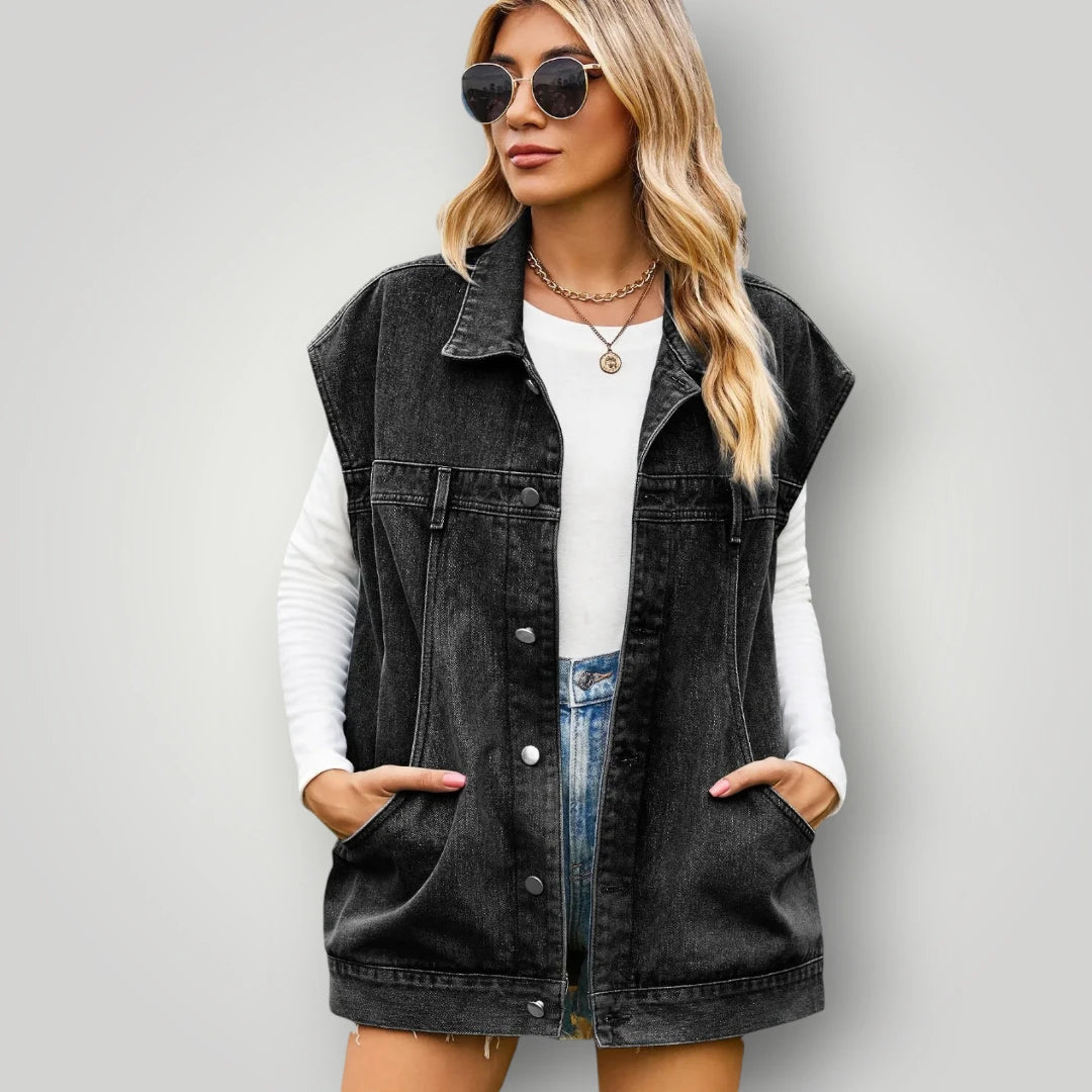 Veste en jean noir long