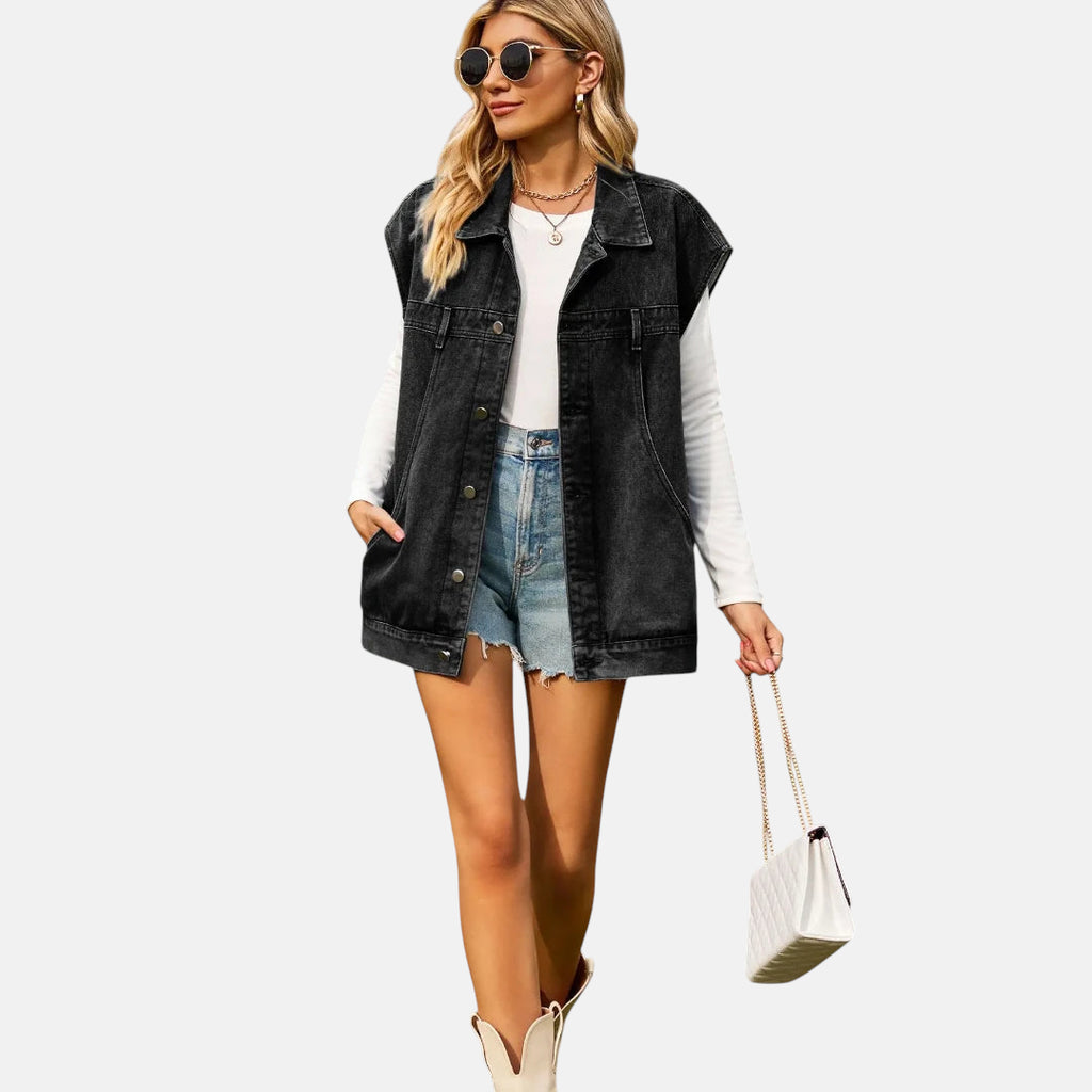 Veste en jean noir long