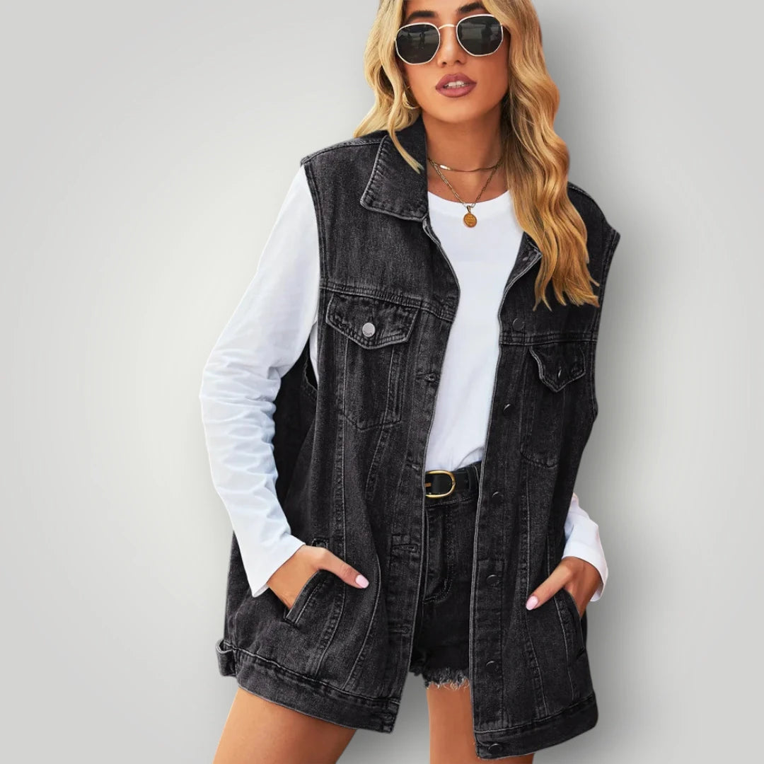 Veste en jean noir sans manche