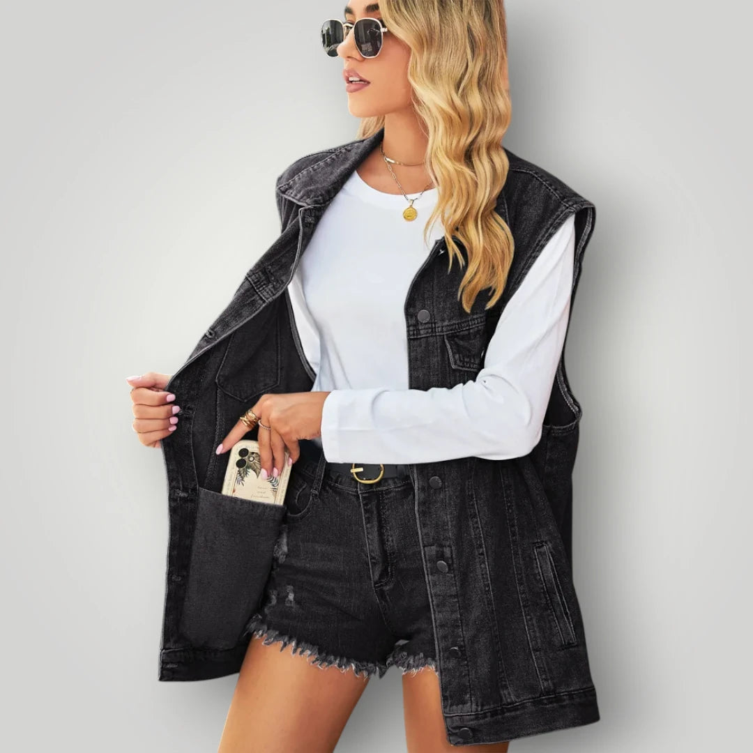 Veste en jean noir sans manche