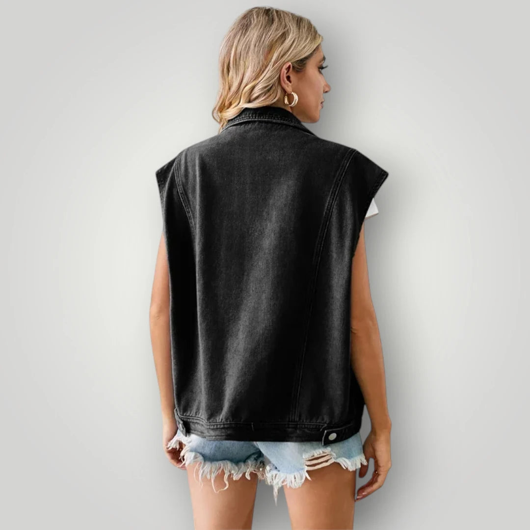 Veste en jean noir sans manche femme
