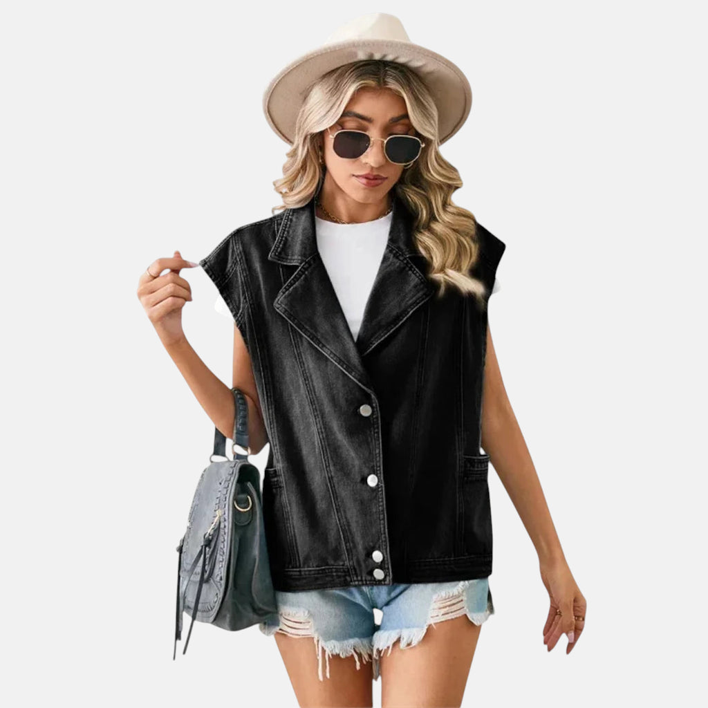 Veste en jean noir sans manche femme