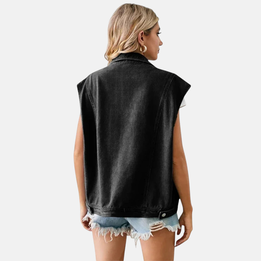 Veste en jean noir sans manche femme